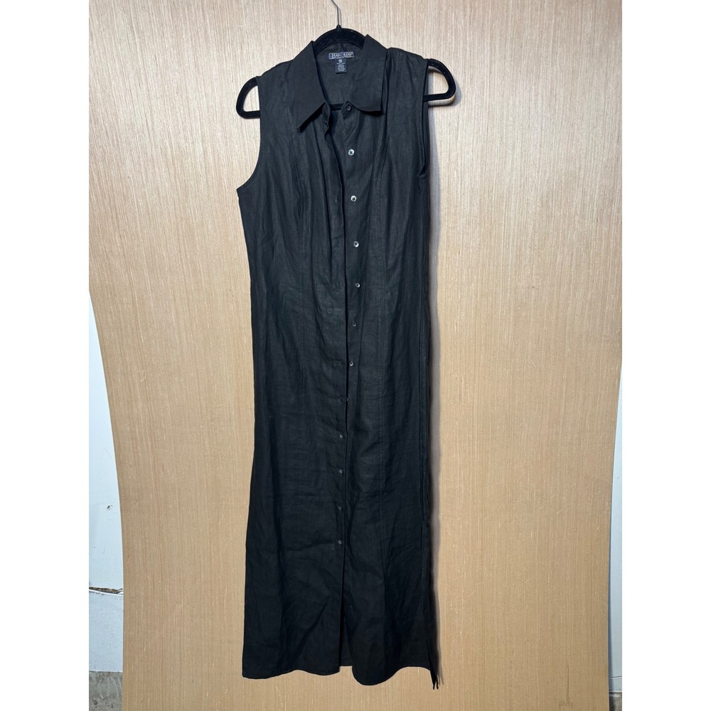 Harolds Womens 90's Black 100% Linen Sleeveless Button Down Maxi Dress Size 10